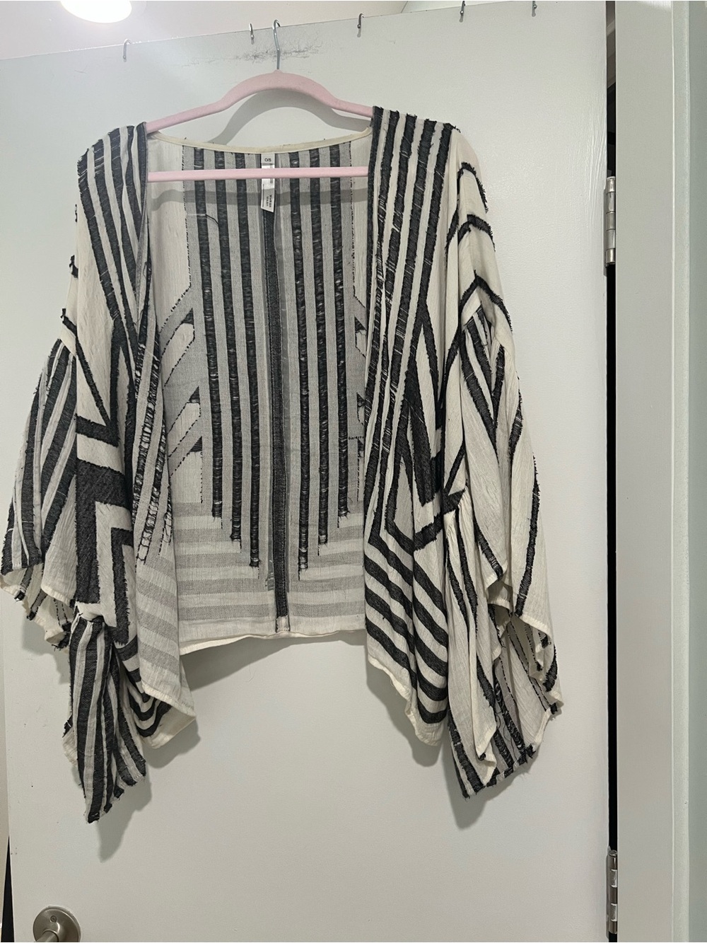 Anthropologie Black and Cream Striped Open Kimono Wrap